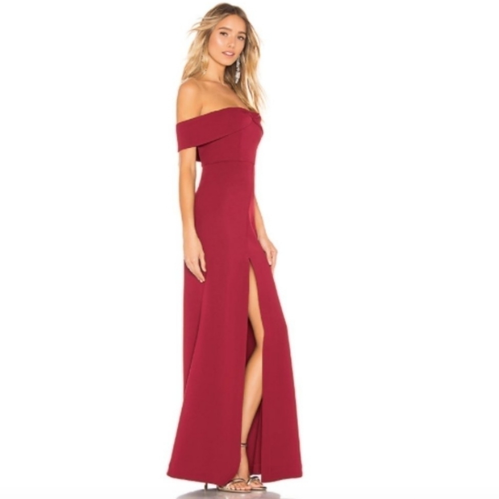 NWT Lovers + Friends Danica Gown in Ruby Small Off Shoulder Front Slit